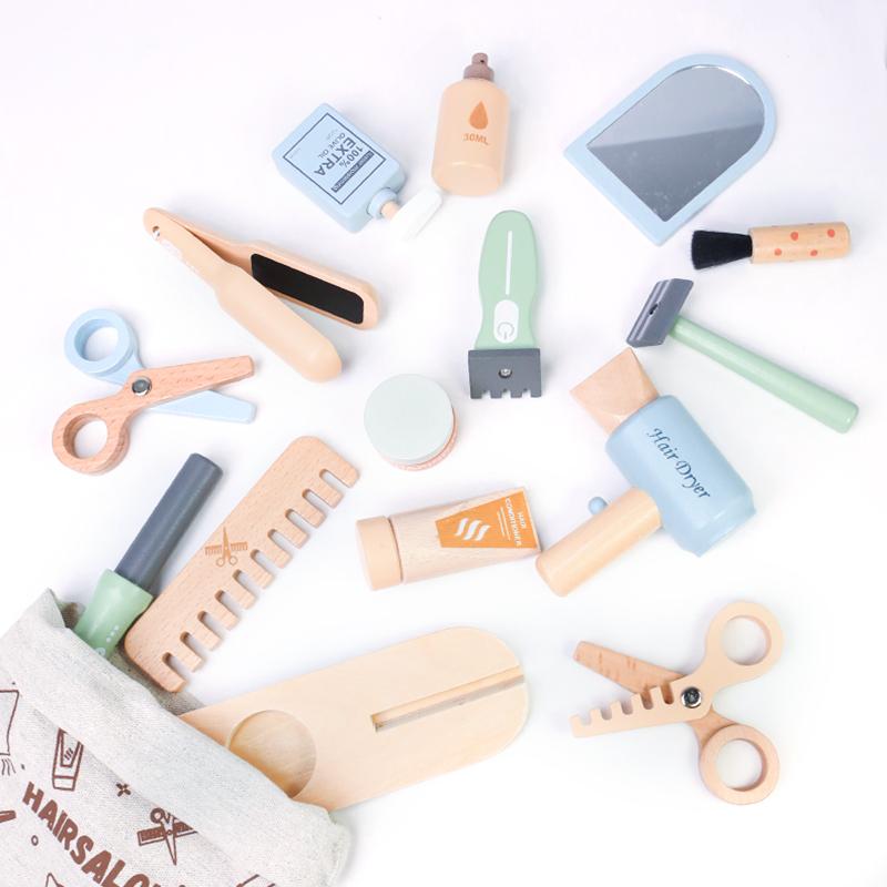 

Girls Beauty Salon Set Kids Hair Beauty Makeup Set Simulation Hair Dryer Fashion Styling Tool Gift Fun Game wooden toys