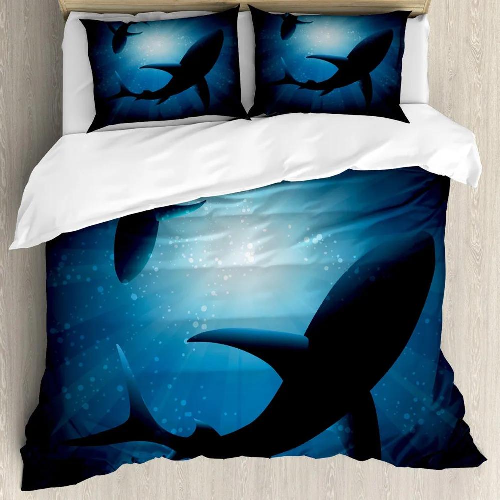 Shark Duvet Cover Set Types of Sharks Pattern Duvet Cover Set Bedclothes Pillowcase Double Queen King Size Polyester Bedding Set
