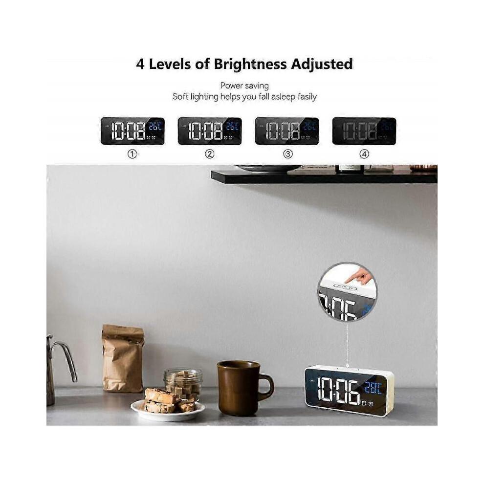 HOMVILLA Digital Alarm Clock with Large LED Temperature Display, Portable Mirror Alarm with Dual Sleep Time Alarm 4-Level Adjustable Brightness Dimmer