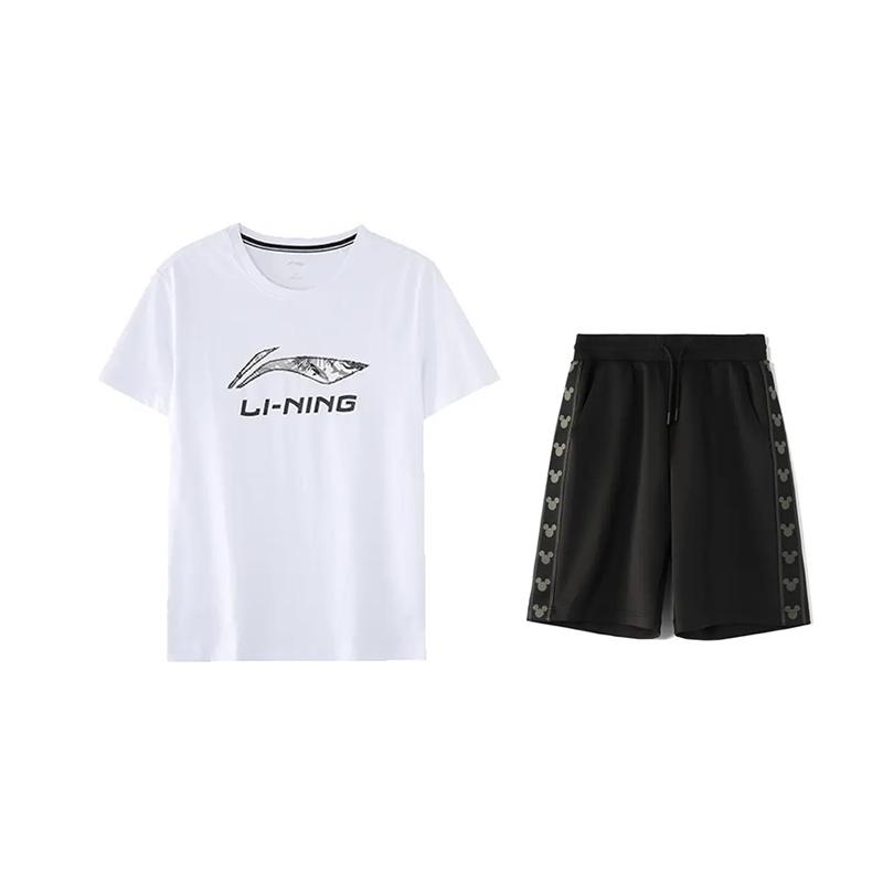 

Футболка с круглым вырезом и короткими рукавами с принтом логотипа Li Ning, удобная, универсальная, приятная к коже, шорты, повседневный спортивный костюм YHST165-1+YKSV129-2 S
