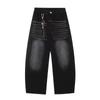 Mens Relaxed Fit Distressed Washed Denim Jeans Vintage Streetwear Style Straight Leg Cotton Blend Mid-Rise