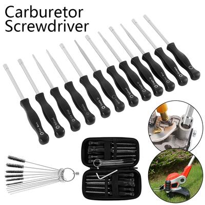 Screwdriver 25pcs Carburetor Adjustment Tool Single D Double D Hexagon Hex Socket Carburetor Screwdriver Set with Cleaning Brush