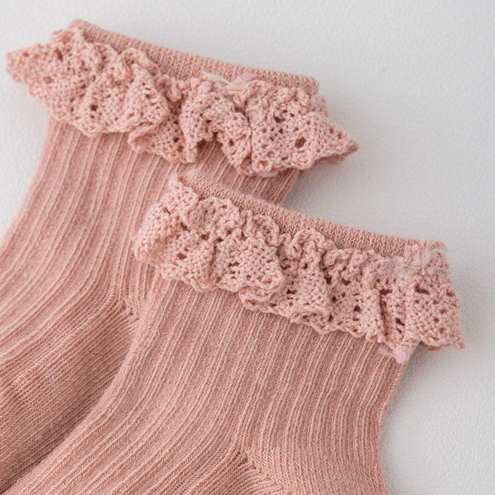 5Pairs Non-slip Kids Tube Sock Lace Toddle Walking Socks Sweet Baby Ruffle Socks  First Walkers