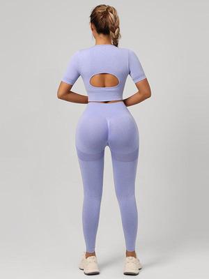 Seamless European-American Yoga Set: Women's Short Sleeve Top & High Waist Hip-Lifting Long Pants
