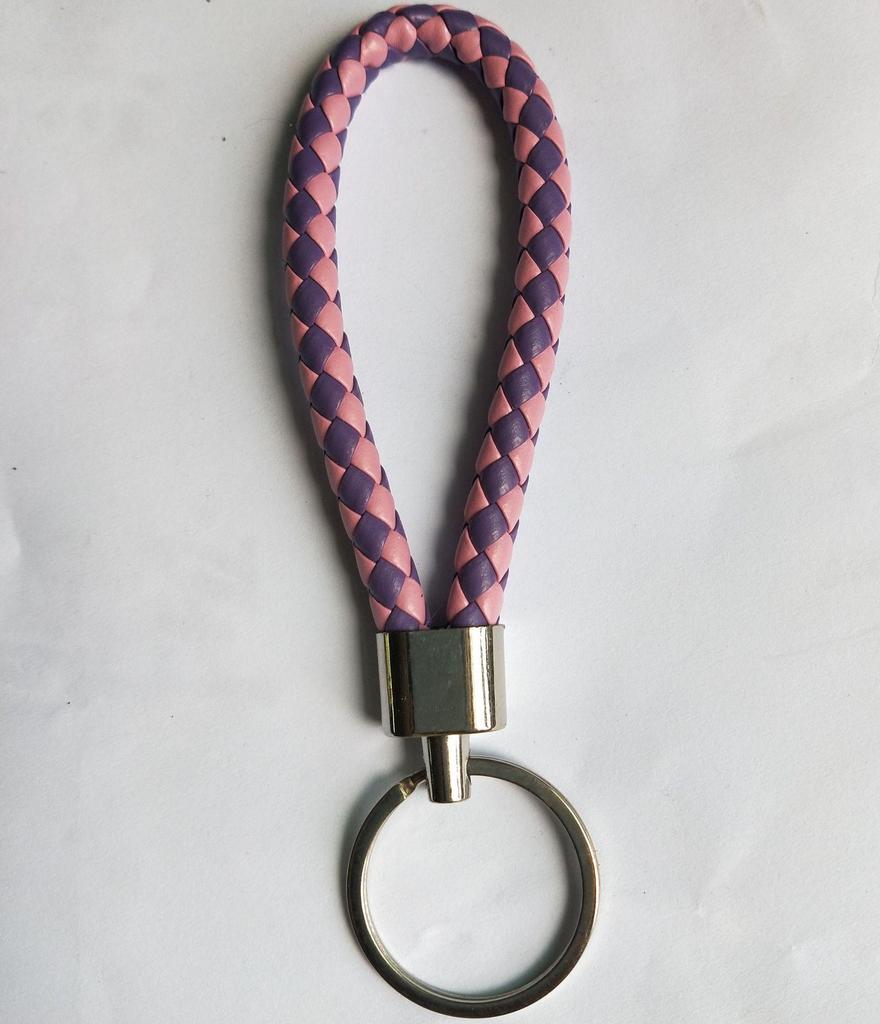 Woven Leather Cord Metal Keychain Pendant