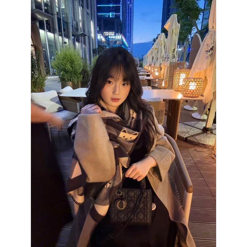 Women S Cute Cat Pattern Winter Warm Fashion Scarf For Couples