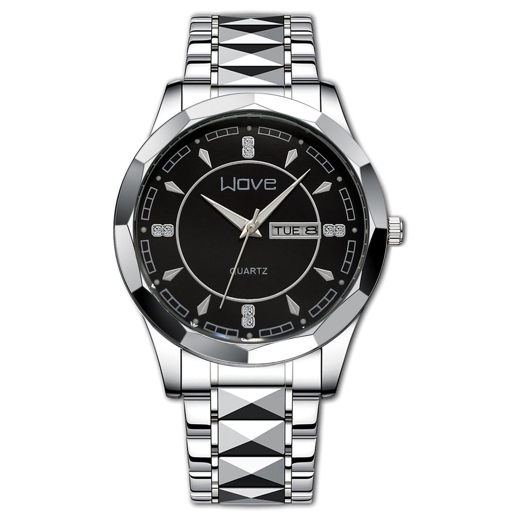 Langjue Watch Alloy Steel Belt Quartz Watch Luminous Polygonal Dial Watch Calendar Fashion Couple Watch