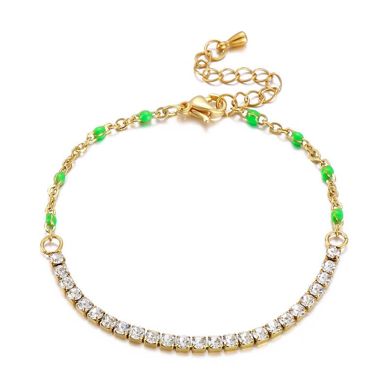 

Минималистичный студенческий подарок: Браслет-цепочка из нержавеющей стали с цветной эмалью и бриллиантами, нишевый дизайн для женщин.