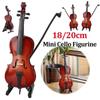 Wooden Miniature Cello -Stand & Bow Wood Violin Replica Collectible Figurines Dollhouse Accessories Model Home Display Ornament