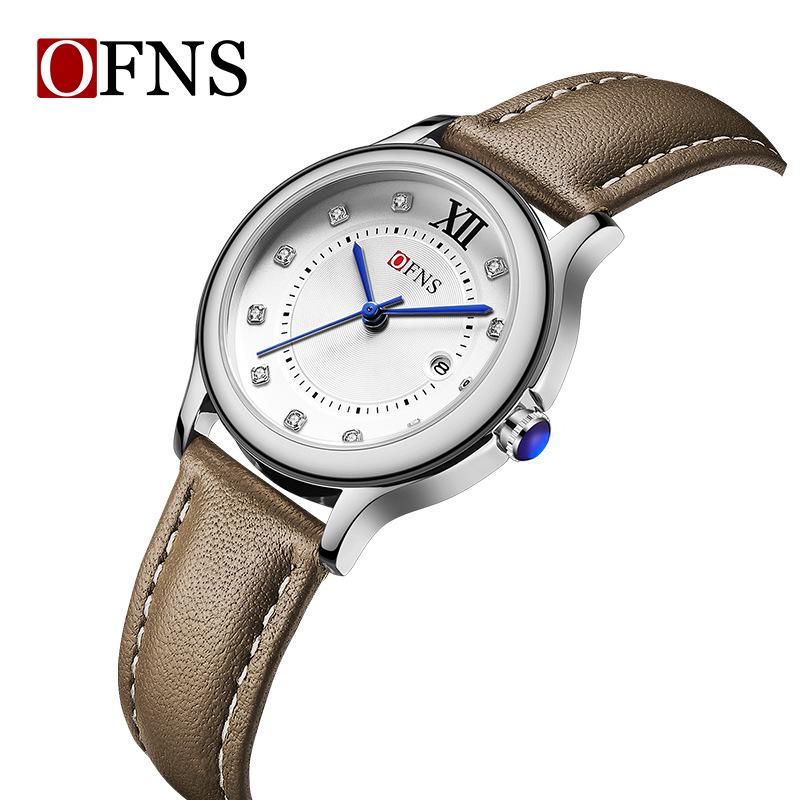 Oufanni Women s Quartz Watch with Leather Strap, Diamond Markers, Calendar, and Waterproof Stainless Steel.