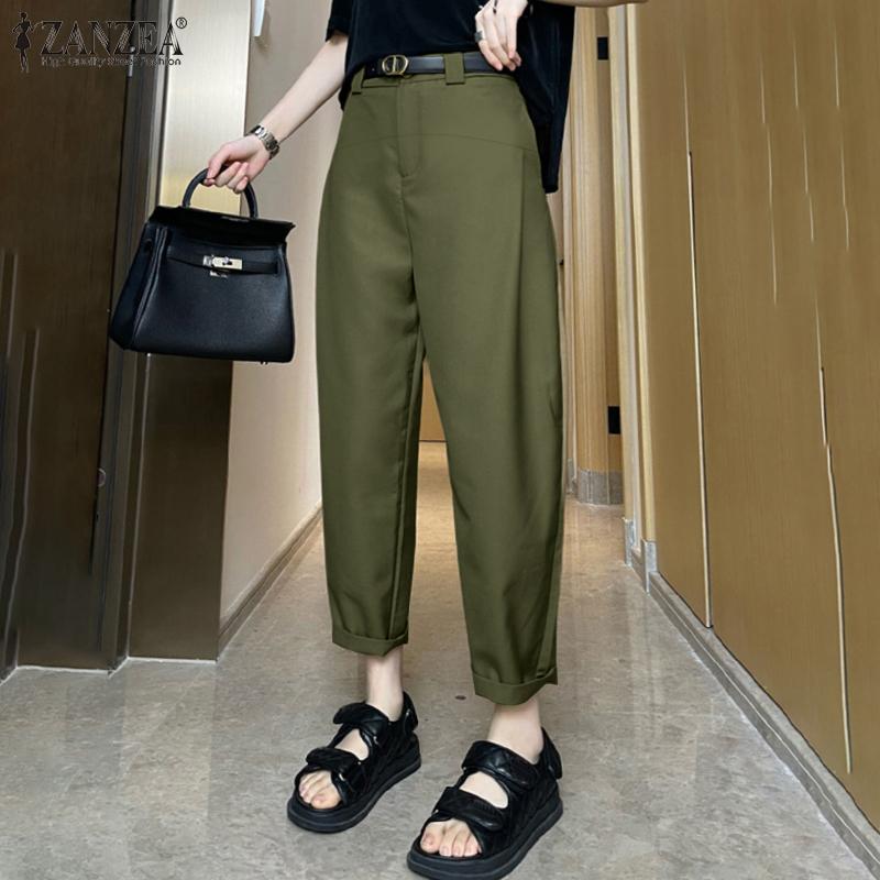 ZANZEA Women Casual Solid Color Loose Pleated Tapered Harem Pants
