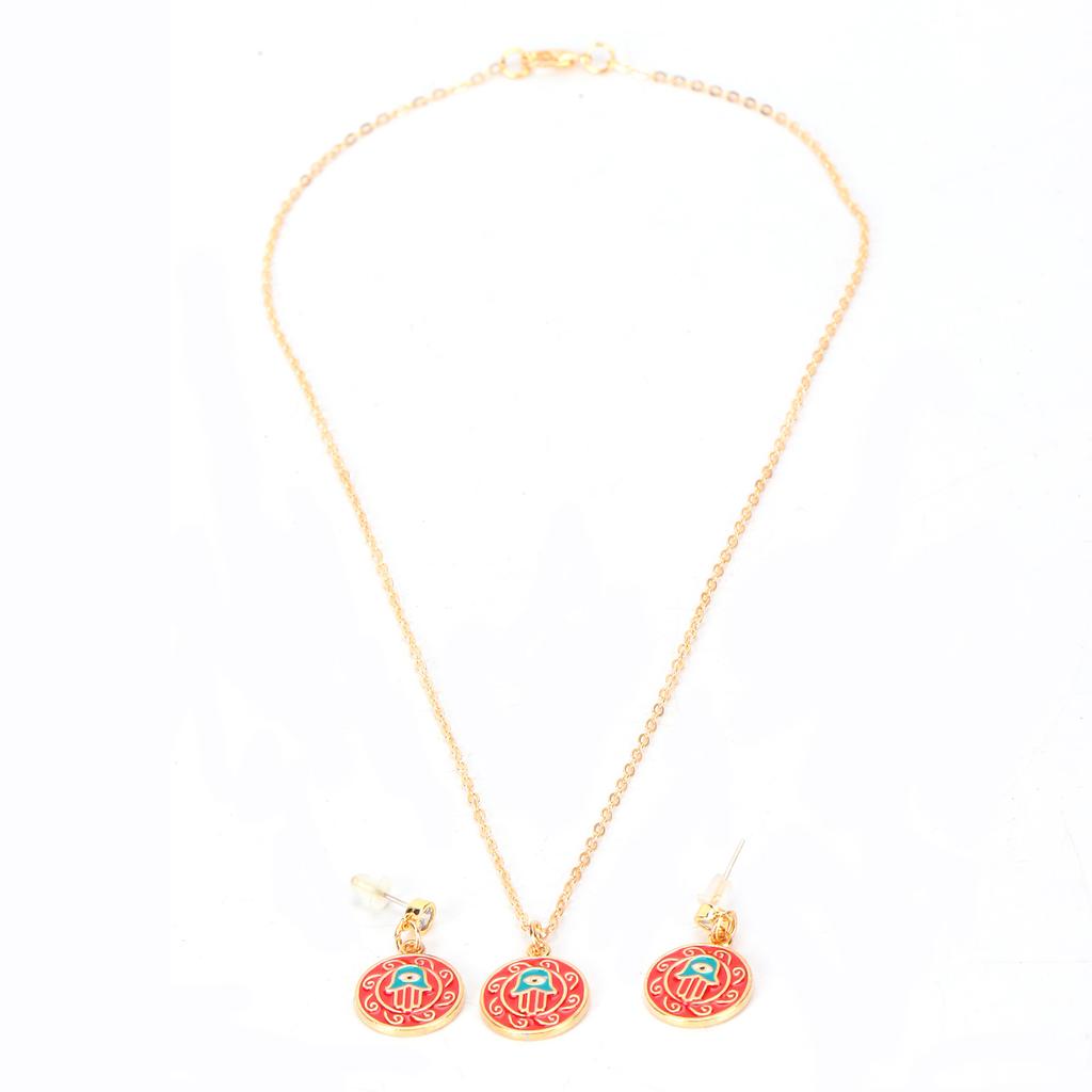 Necklace Earrings Set Red Stylish Simple Pendant Eardrop Suit for Clothing Decoration Gifts