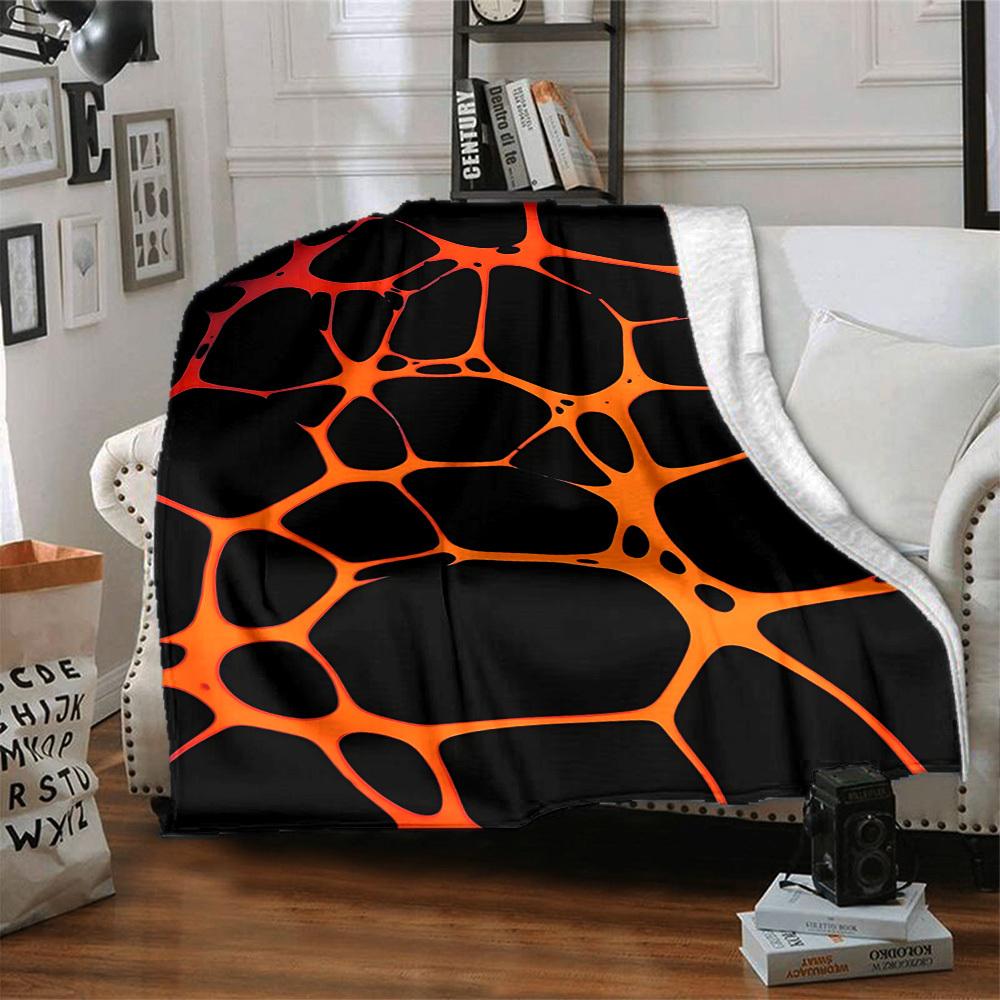 1pc Orange Black Design Blanket Warm, Cozy, And Soft, Suitable for Sofas, Beds, Cars, And Office Use.Perfect for Camping And Travel, Making It a Great