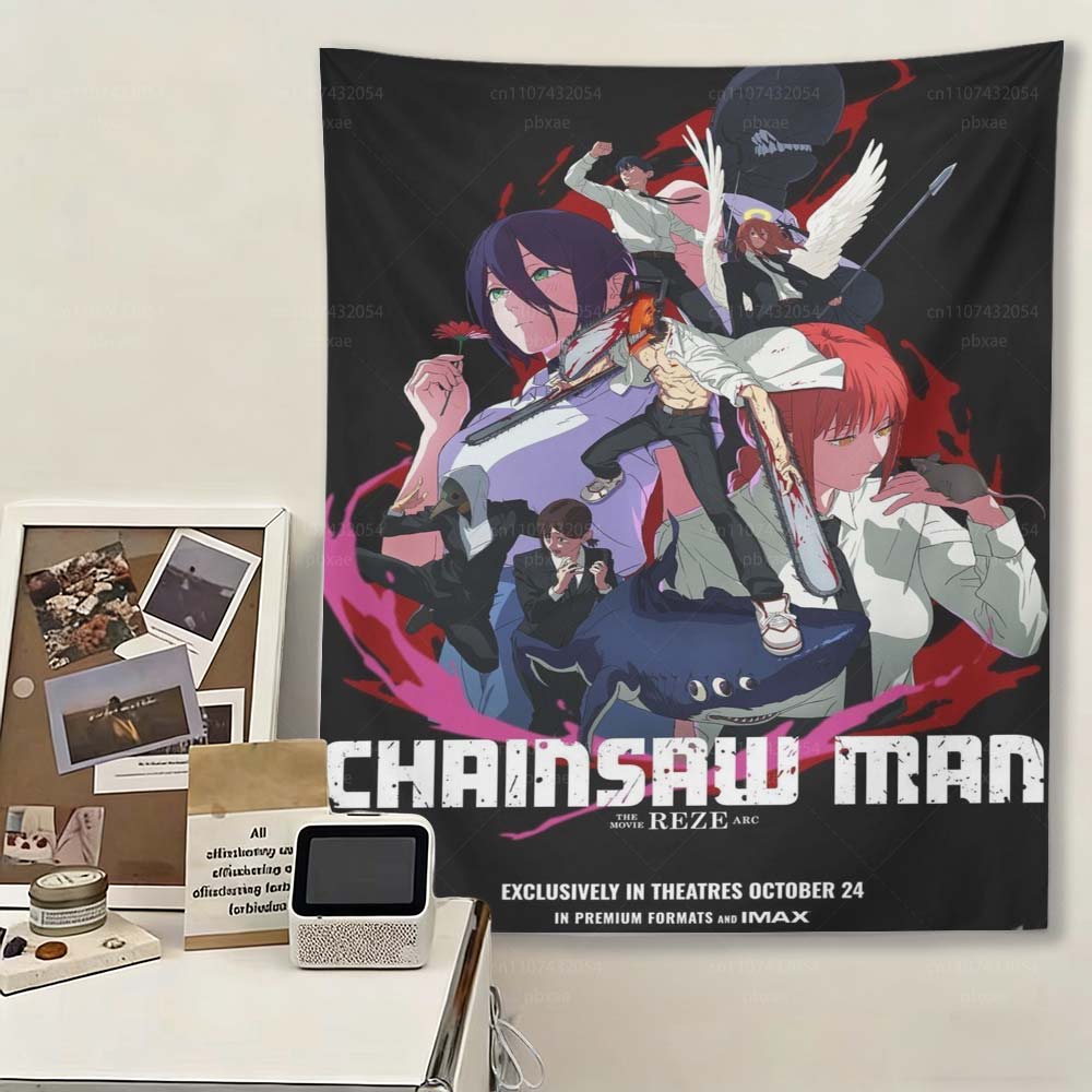 

CChainsaw Man Movie Tapestry DDenji Makima Anime Wall Art Poster for Living Room Bedroom Decor 74x94cm(29x37in)