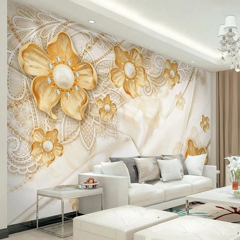 3d Wallpaper Gold European Style Jewelry Flowers Photo Wall Murals Living Room Tv Sofa Bedroom Home Decor 3d Fresco