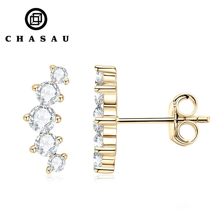 Factory Direct Supply with Certification Moissanite Earrings Graduated Curved Climber Earrings in 925 Sterling Silver for Women