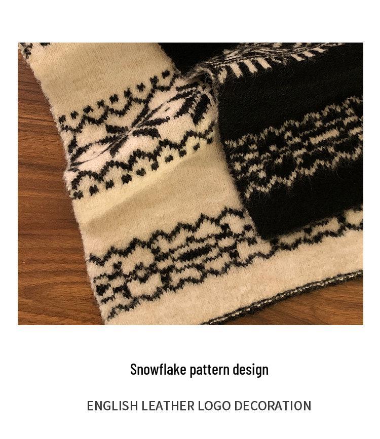 Women's Snowflake Double-Sided Knitted Scarf - Thick, Warm Vintage Shawl for Autumn/Winter In Korean Style