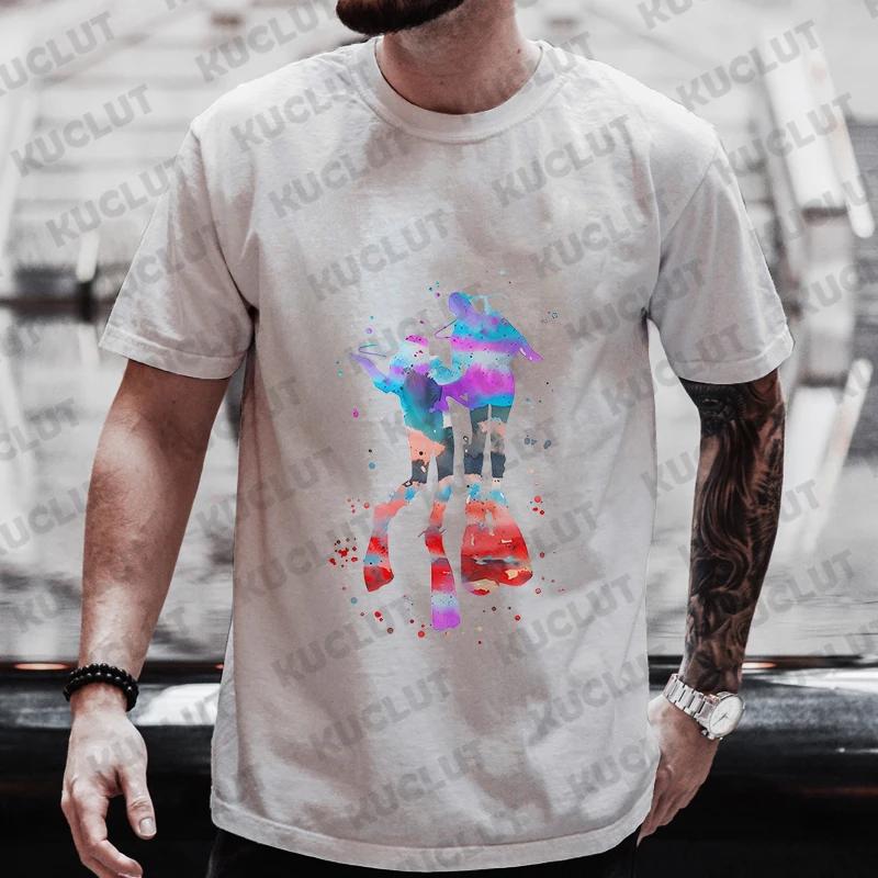 Summer Streetwear Scuba Diver Watercolor Diving Print Men's Brand T-shirts Scuba Diver Design Tops Breathable Men Women Tshirts