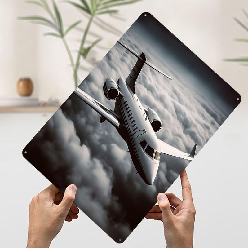 Private Jet Flying Tinplate Poster Custom Wall Art Vintage Metal Signs Retro Tin Plaque for Home Decorations Office Decor House