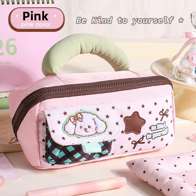 Plaid pencil case girls stationery box student niche large-capacity pencil box pencil bag