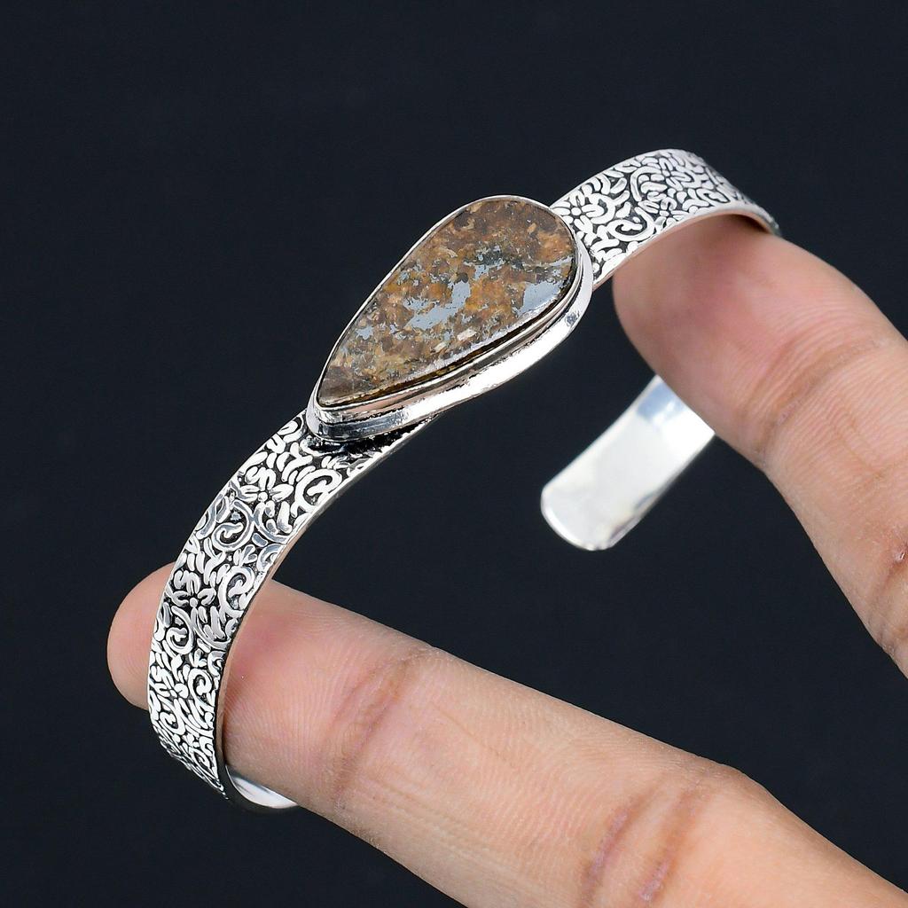 Halloween Deal 925 Silver Pear Bronzite Gemstone Elegant Handmade Wife Bangle