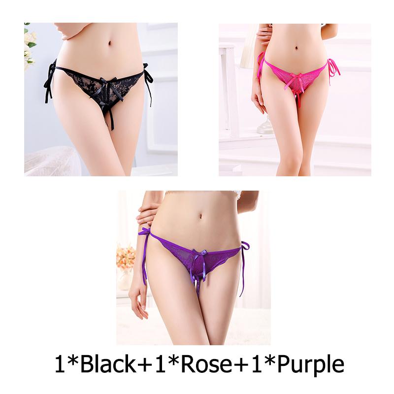 Sexy G-string T Panties Female Underwear Lace Thongs Women's Pants Sexy Pearl panties Erotic Women Crotchless panties plus size