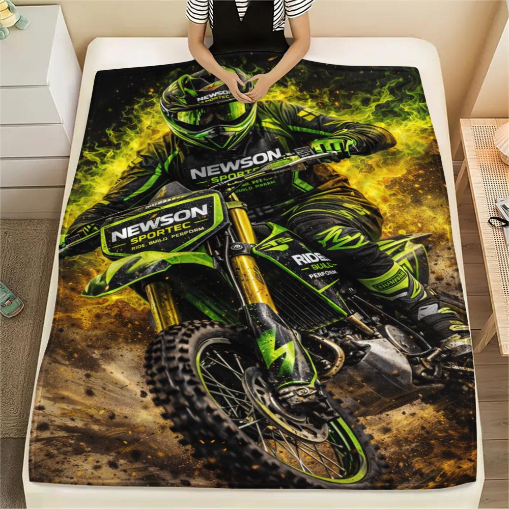 1Pc Motor trail op Print Flannel Blanket High Quality Warm Comfortable Cover for All Seasons Perfect for Gifts Home Decor