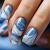 24pcs Blue White Porcelain Design False Nails with Glue Short Square Fake Nails Full Cover Simple Press on Nail Chinese Style