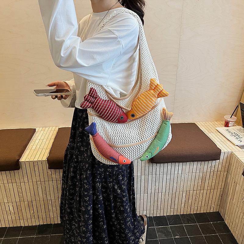 Hand-woven Tote Bag Summer High-capacity Dopamine Knitted Bag New Commuter Shoulder Bag