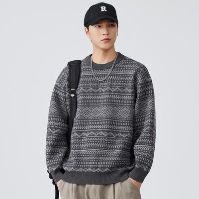 Men's Japanese Retro Jacquard Knit Sweater - Trendy Loose-Fit for Autumn/Winter, Unisex Style