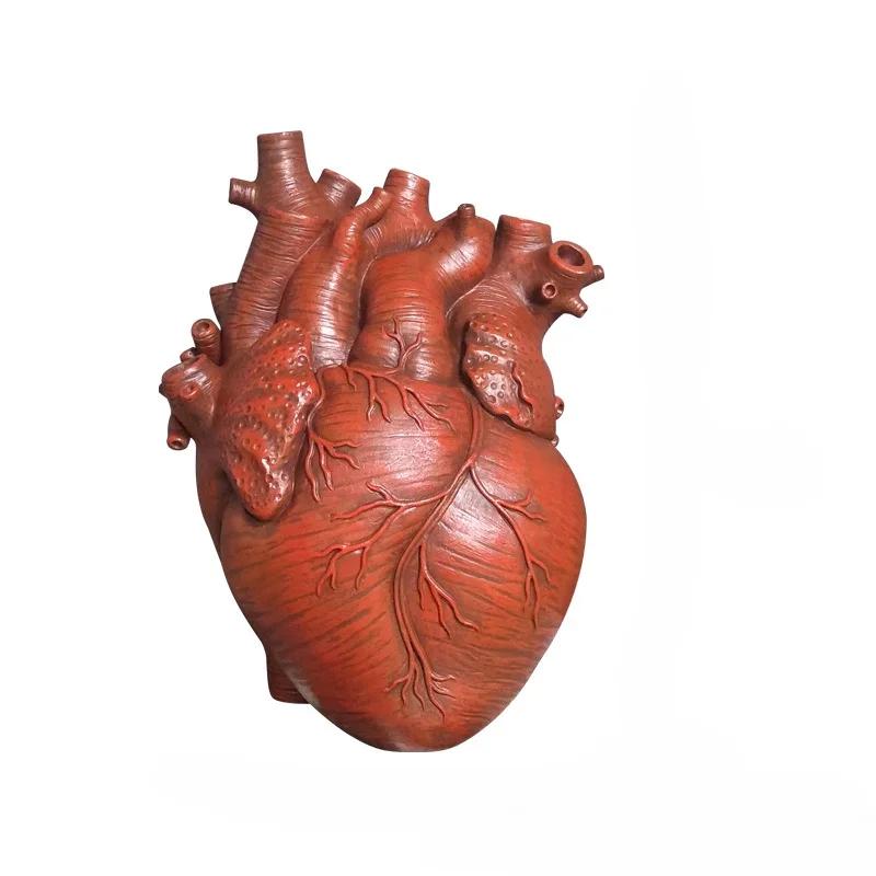 Black Anatomical Heart Vase Simulation Heart-Shaped Art Resin Vase Decorative Potted Flower Vessel Gift Room Office Desk Decor