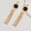 Personality Fashion Exaggerated Fringed Earrings Black Gold Color Scheme Disc Classic Temperament Elegant and Advanced