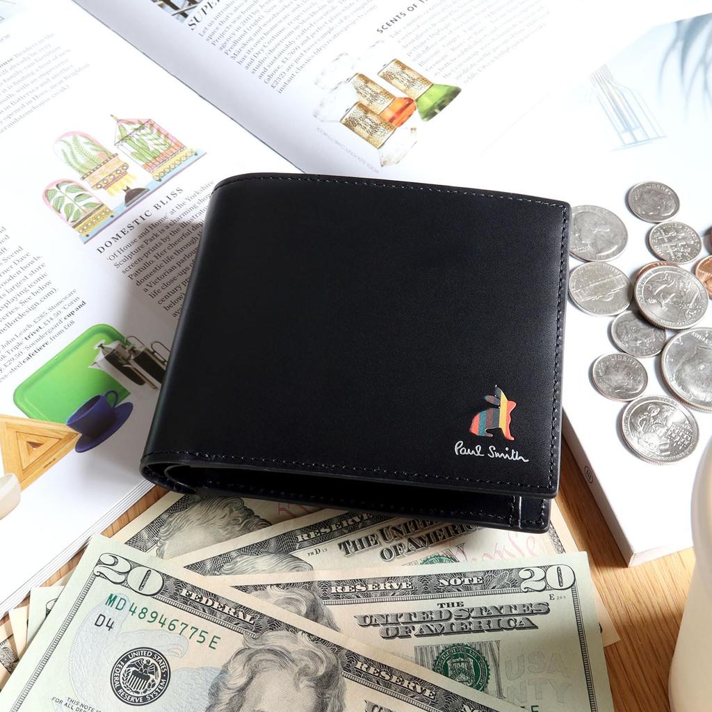 Paul Smith Marquetry Bright Stripe Rabbit Bifold Wallet No Name 813018 P905 Wrapping (Black, Engraving) (Gift Available)