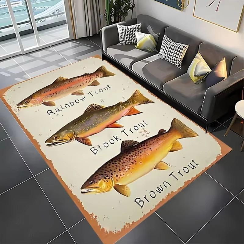 1pc Brown Trout Pattern Carpet New Release! Anti-slip Sound Insulation, Rug for Living Room Bedroom, Office Areas, Durable Mat