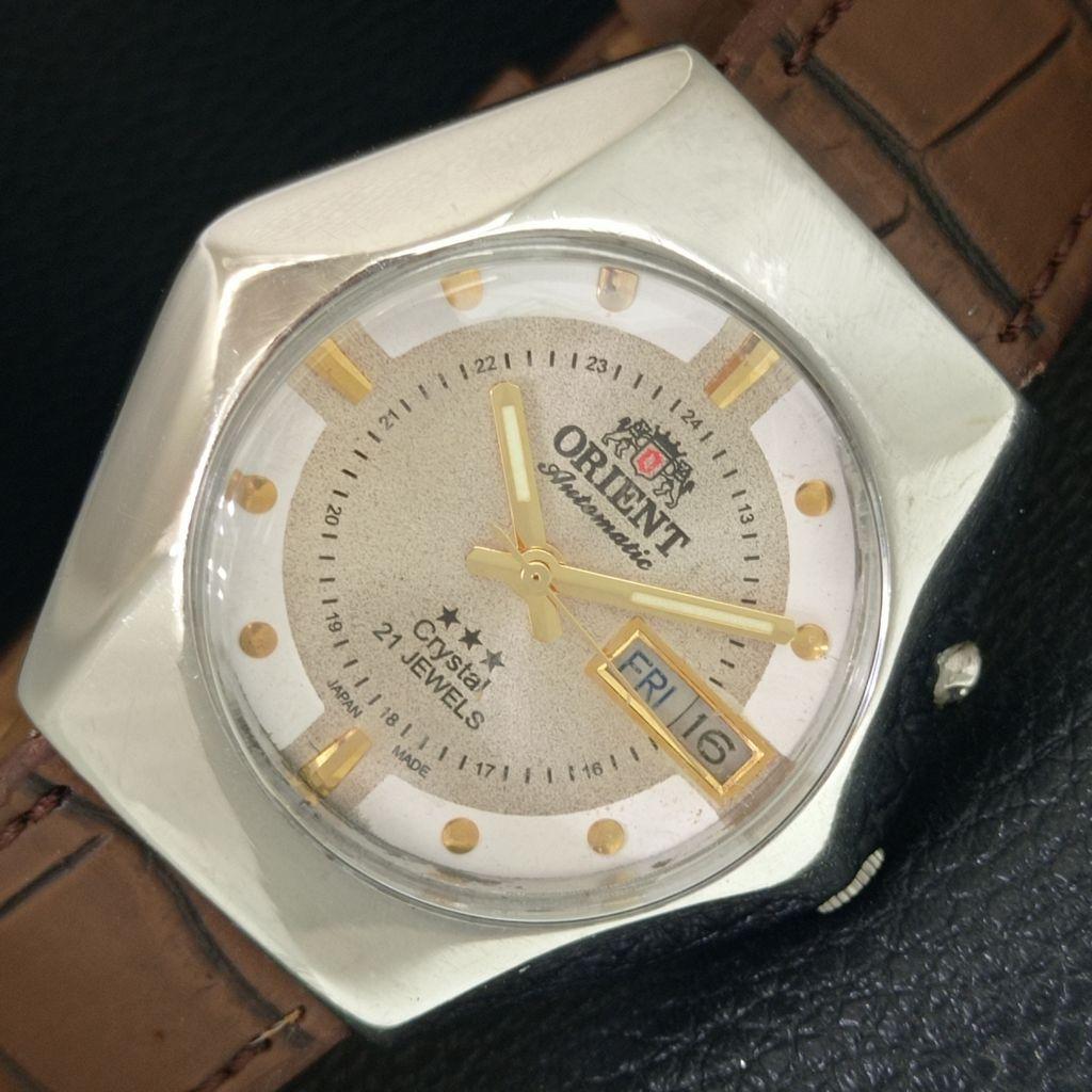 ВИНТАЖНЫЕ ЯПОНСКИЕ МУЖСКИЕ АВТОМАТИЧЕСКИЕ ЧАСЫ ORIENT CRYSTAL СЕРЕБРИСТОГО ЦВЕТА a707783-1