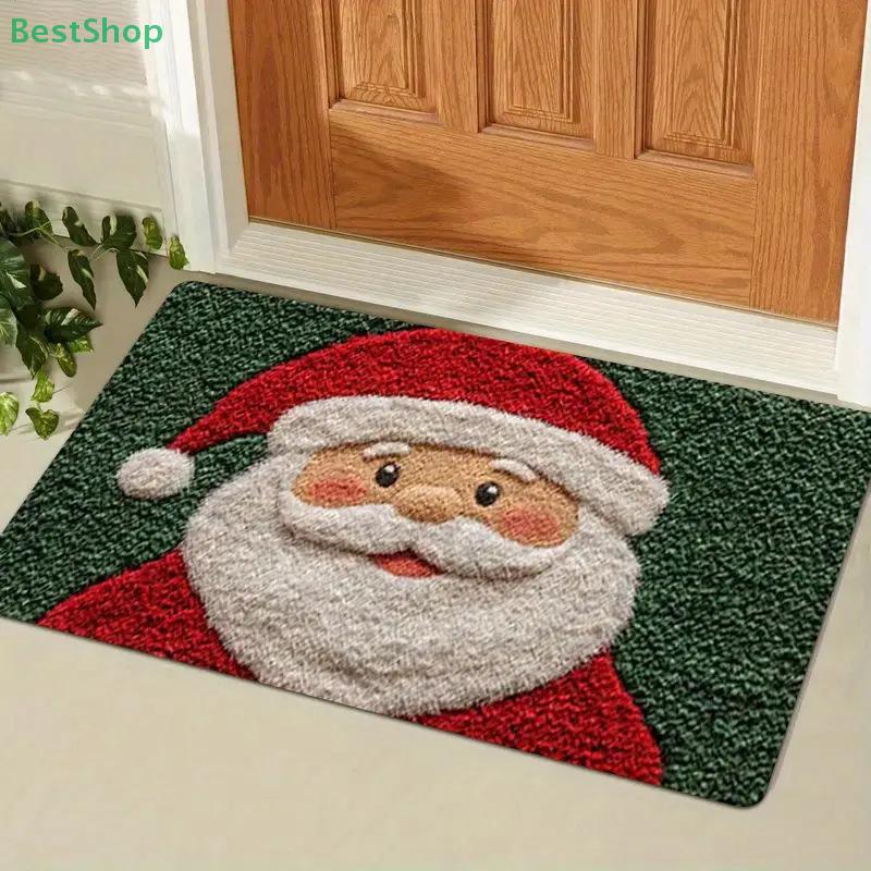 Santa Claus Pattern Welcome Carpet Festive Home Decor Mat Waterproof Non Slip Floor Protector For Xmas Entrance