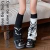 Reversible Knitted Long Tube Leg Warmers with Cute Cats Pattern for Women Punk Grunge Flared Boot Covers Footless Socks