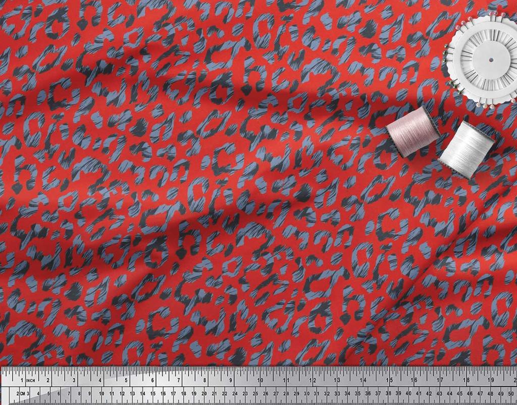Soimoi Japan Crepe Satin Fabric Leopard Animal Skin Printed Craft Fabric by the metre 42 Inch