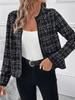 Women's Long Sleeve Cardigan Round Neck Elegant Tweed Jacket Houndstooth Pattern Casual Outerwear Fall Coat