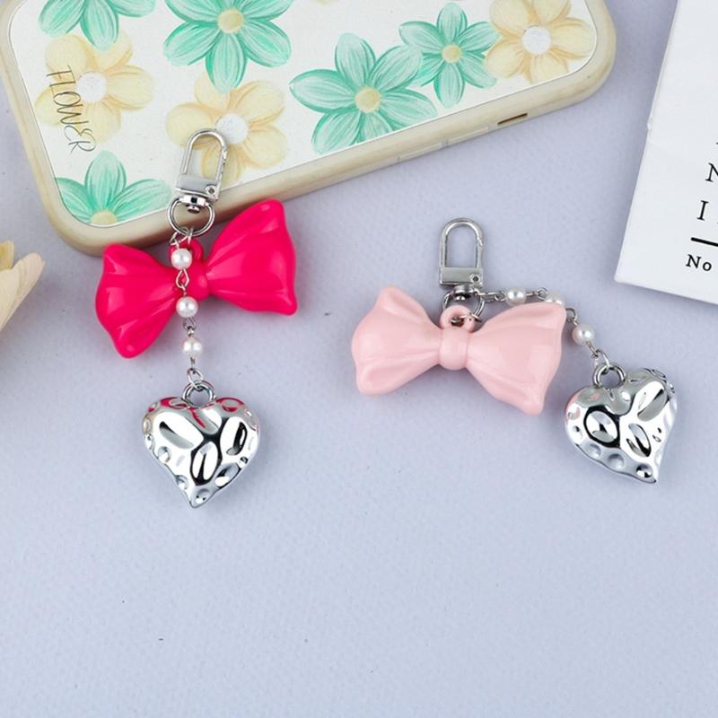 Ripples Heart Bowknot Keychain Accessory Heart Wave Bowknot Keychain Pendant Elegant Keyrings for Daily and Party Use