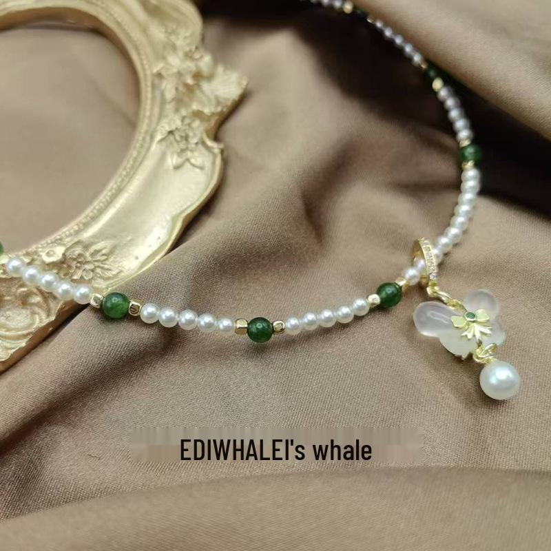 

Chinese Butterfly Pearl & Agate National Style Necklace белый