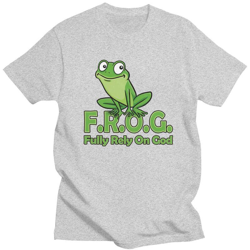 Custom Frog Fully Rely On God Tshirts for Men Short Sleeves T Shirt Cool Tshirt Slim Fit 100 Cotton Tee Gift