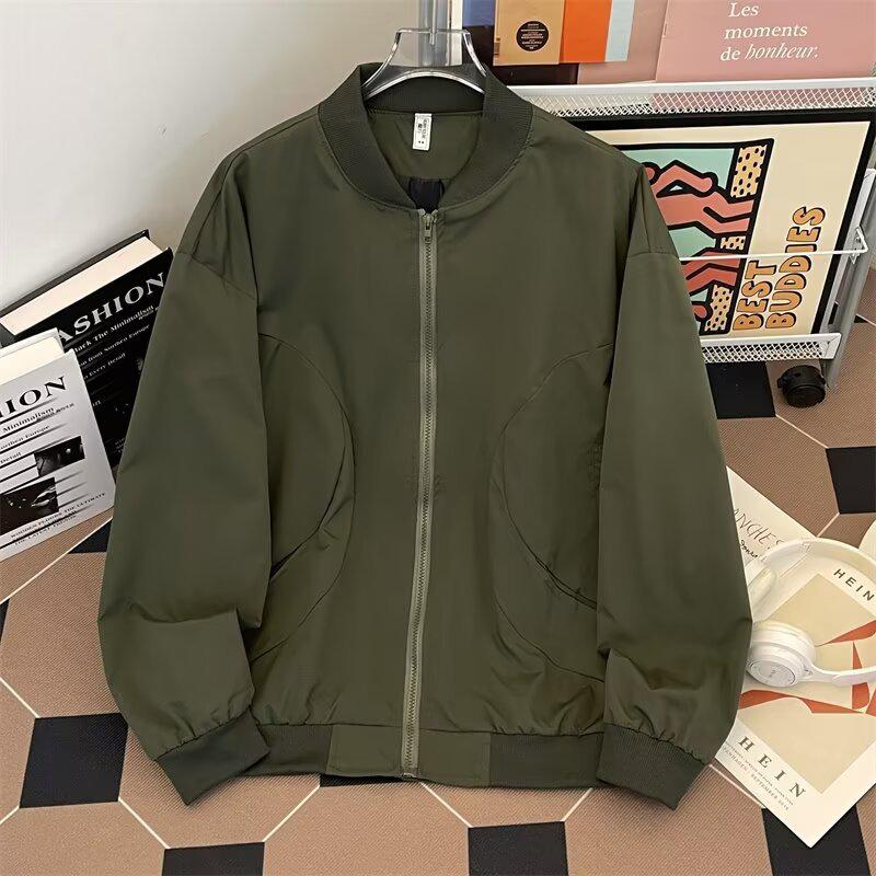 2024 Men's Trendy Retro Loose Solid Color Baseball Jacket for Spring & Autumn