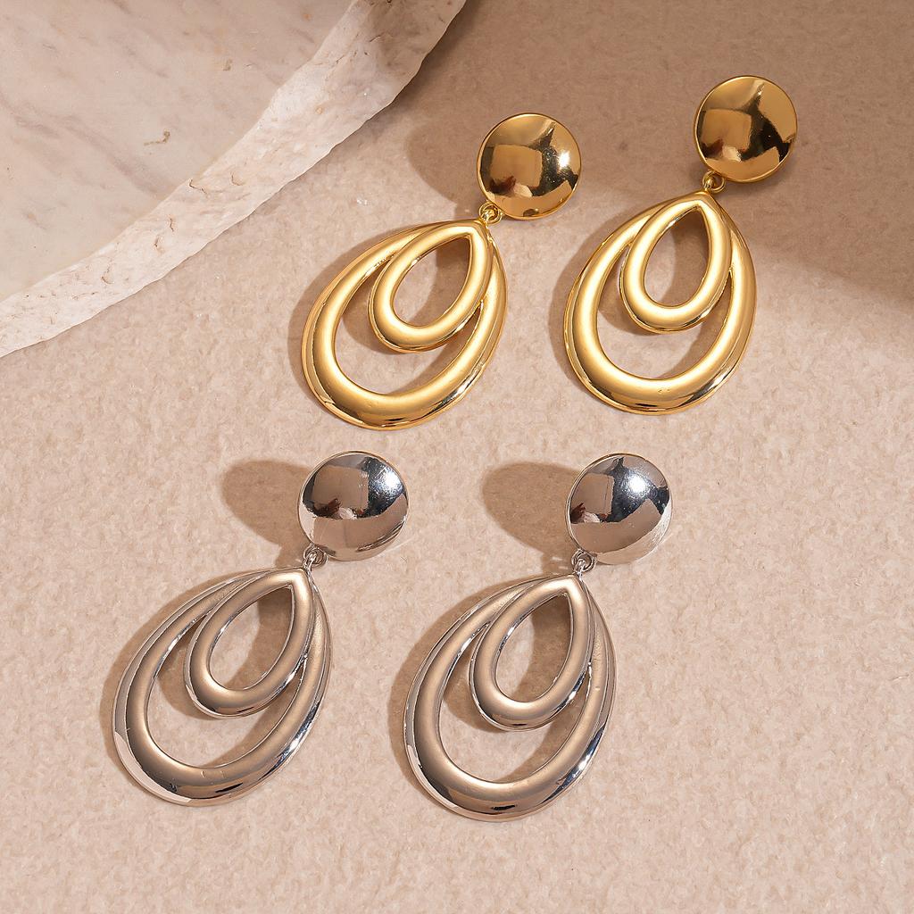 Double-Layer Hollow Water Droplet Dangle Earrings for Women Jewelry Accessory