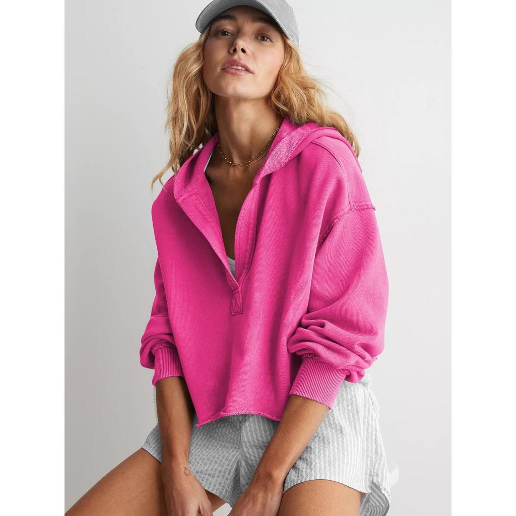 Women's Oversized Fashion V-Neck Hoodie Long Sleeve Pullover Casual Sweatshirt Trendy Autumn Spring Tops