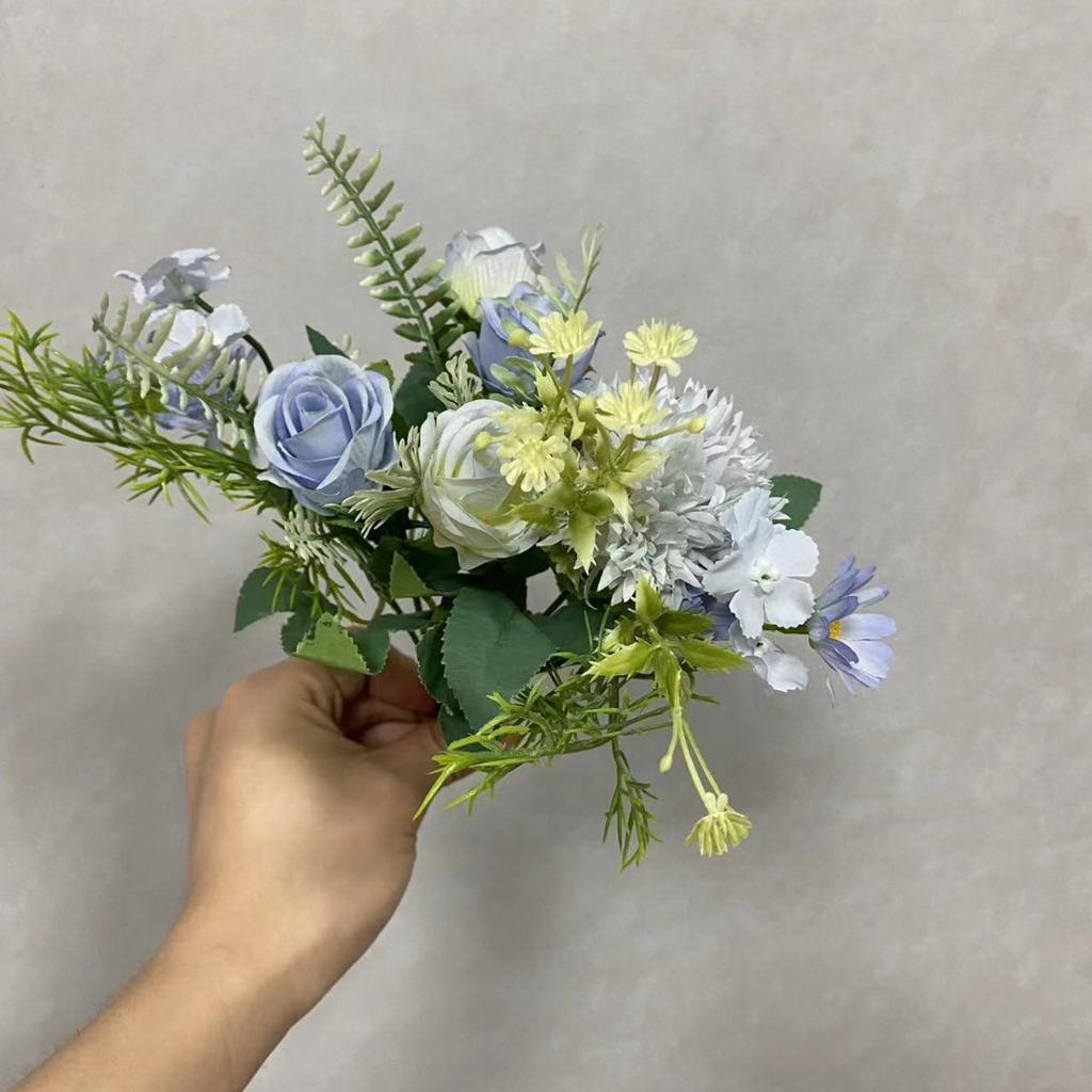 1Pc Simulated Plastic Brushed Rose Daisy Hydrangea Bouquet for Outdoor Wedding Arch Dining Table Home Bridal Bouquet Corsage Decoration