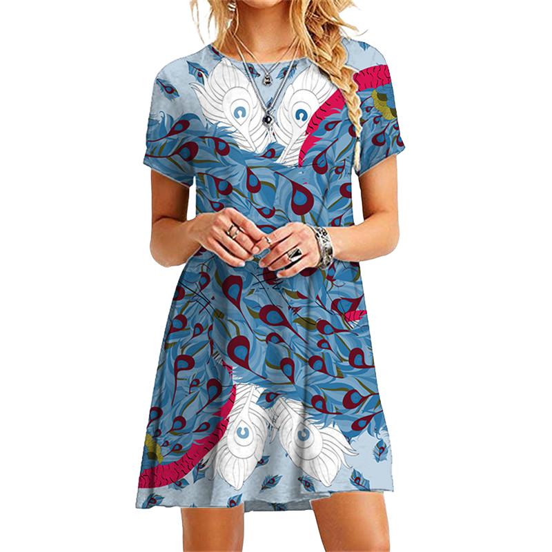Buy Fashion Womens Loose Vertical Stripes Print O Neck Short Sleeve Leaves  Print Loose Streetwear A-line Dress at affordable prices  free shipping,  real reviews with photos  Joom