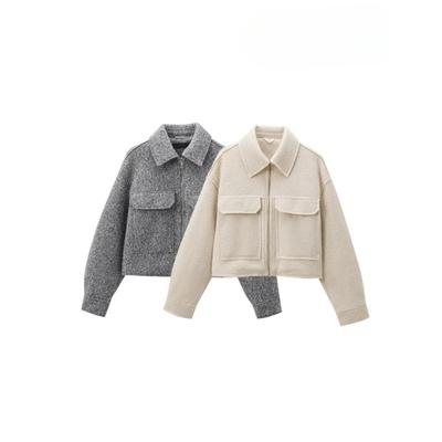 Women's Short Jacket with Pockets, Long Sleeve Coat, Front Zipper, Women's Coat, Chic Top, Stylish