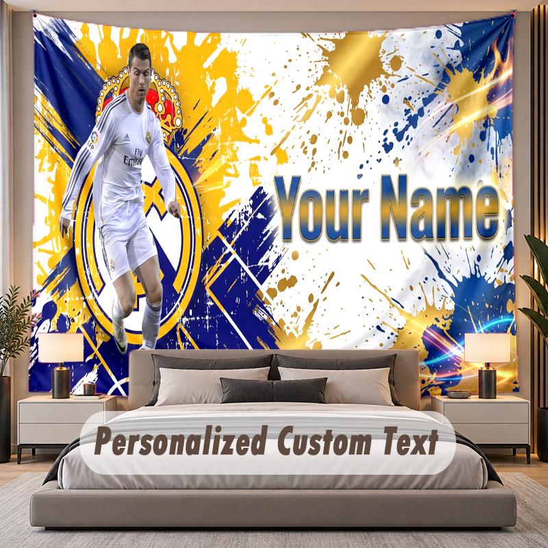 Tapeçaria de Parede Personalizada com Nome e Texto Cristiano Ronaldo Poliéster Para Quarto