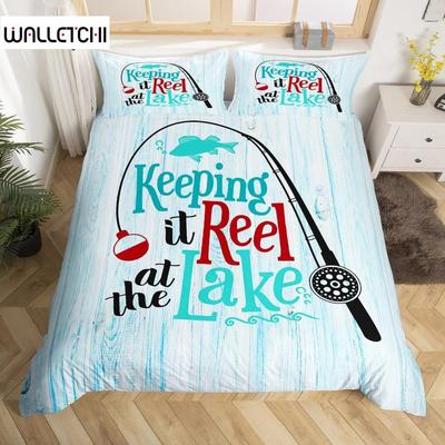 Fishing Hunting Duvet Cover Set Queen Lake House Comforter Cover Fishing Pole Paddle Bedding Set for Boys Girls Farmhouse Decor